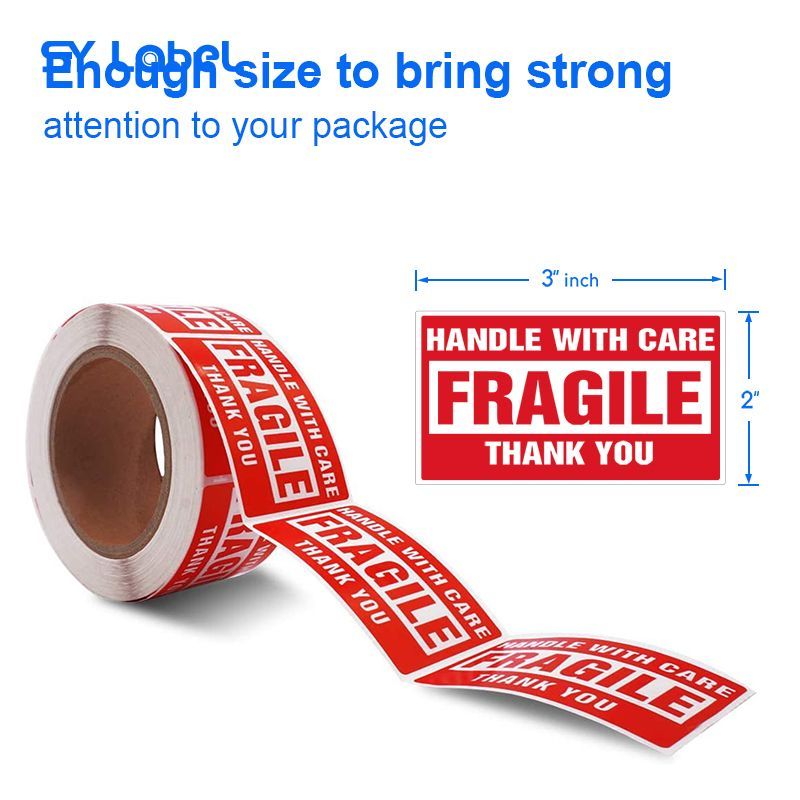 Warning Sticker Fragile Label 2" x 3" Handle with Care Thank You